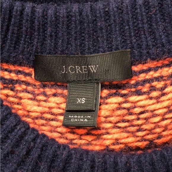 J. CREW - Merino Wool Navy Blue & Orange Fair Isle Crew Neck Sweater - Size XS - Picture 3 of 6